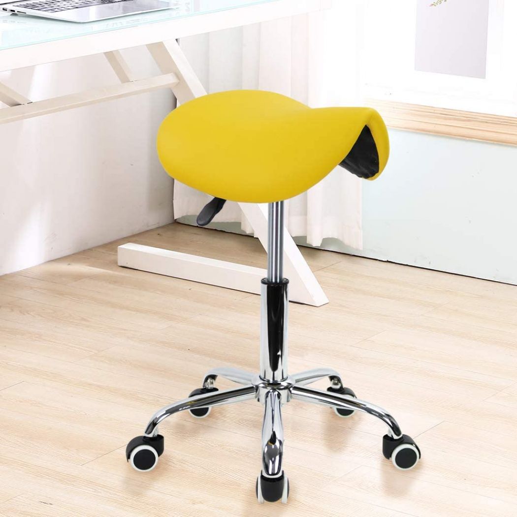 Rolling Saddle Stool and Swivel Adjustable Rolling Stool with Wheels Salon Chair 